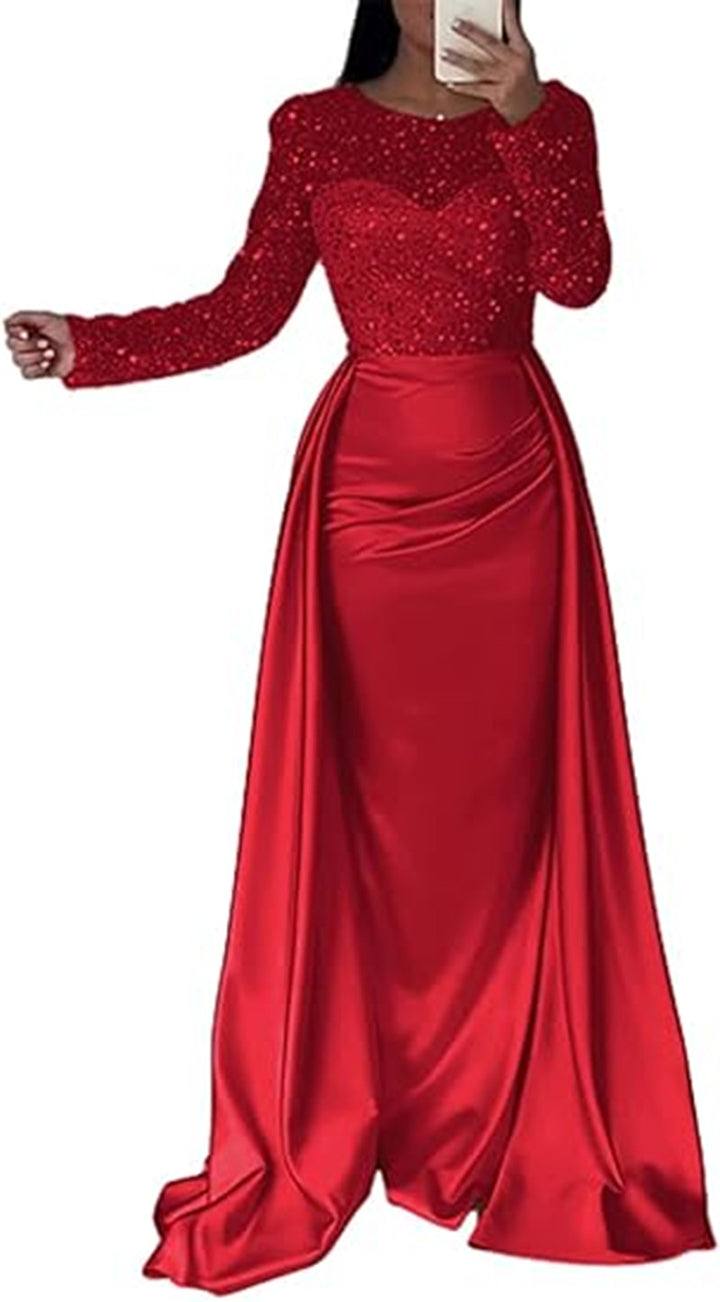 Damen Glamouröses Abendkleid mit funkelnden Perlen und fließendem Rock Drune