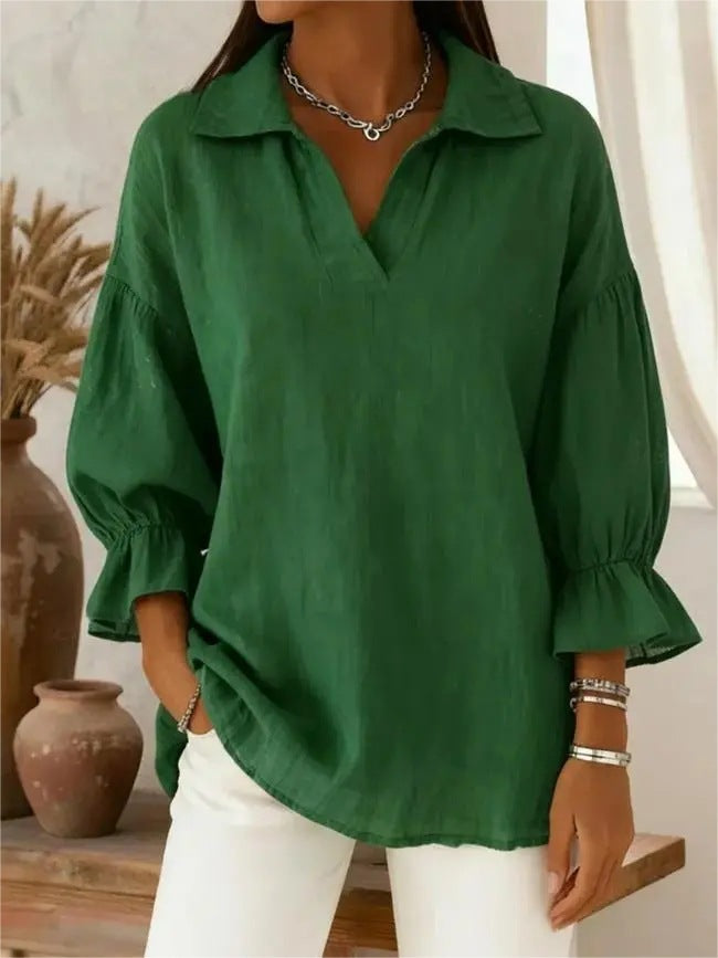Damen Lässige und elegante Bluse mit weiten Ärmeln Drune
