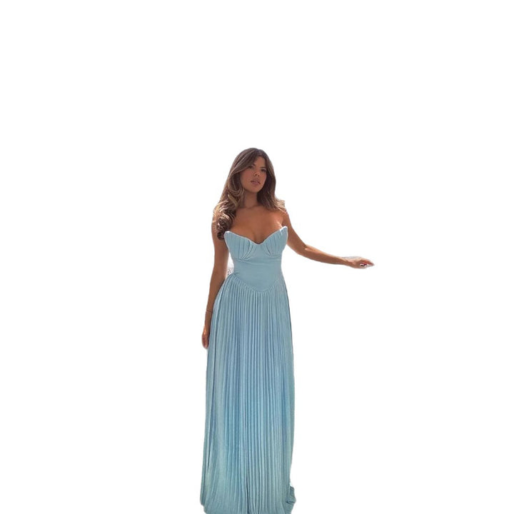 Damen Maxikleid mit elegantem Plissee und herzförmigem Oberteil Drune
