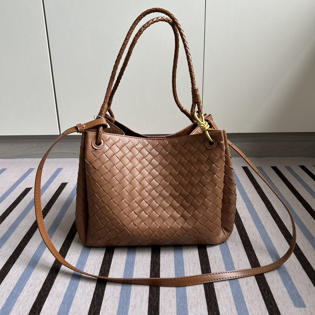 Damen Woven Leather Tote Bag mit verstellbarem Schultergurt Drune