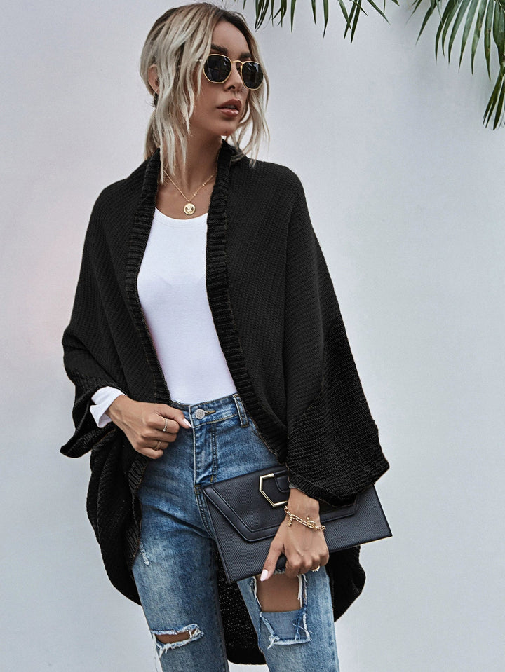 Drune | Strickjacke Oversized Passform Wolle Strick Offen Front Fledermausärmel