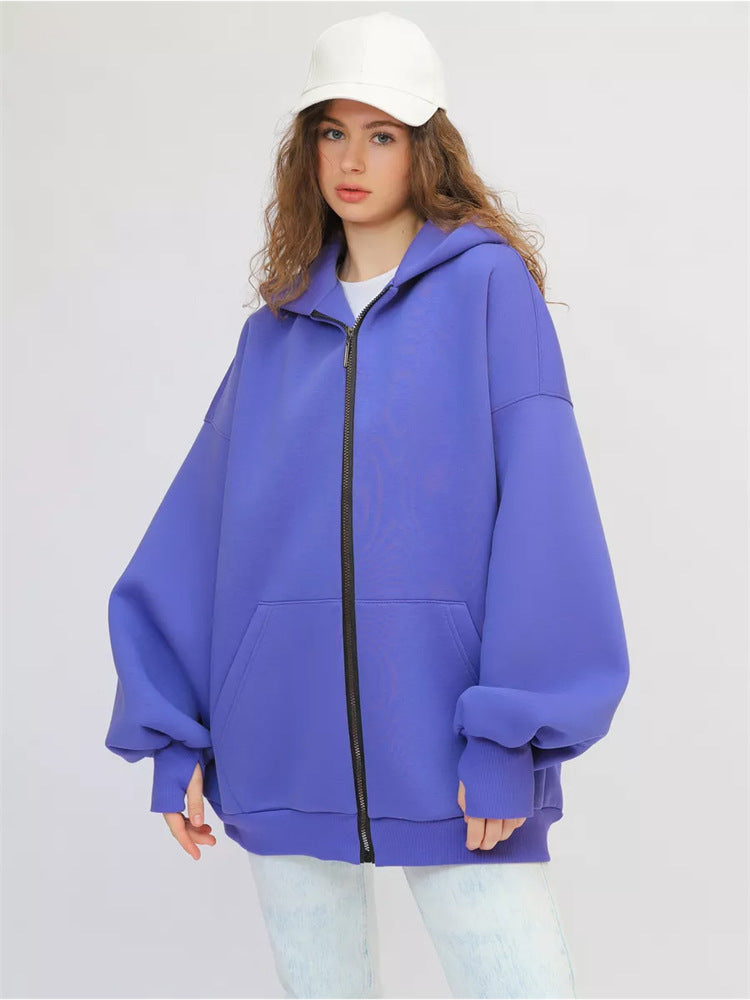 Damen lässiger Oversized Zip-Hoodie mit tiefen Taschen Drune