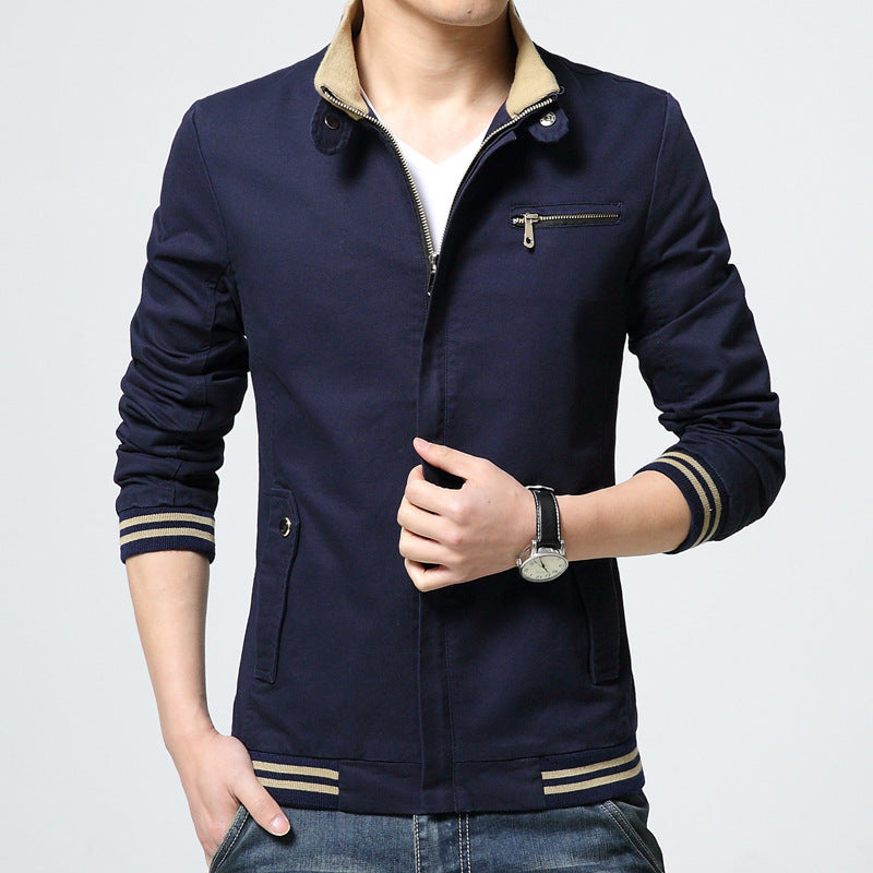 Herren nan sportlich-elegante Harringtonjacke mit Stehkragen, Reißverschlusstasche und gestreiften Rippbündchen Drune