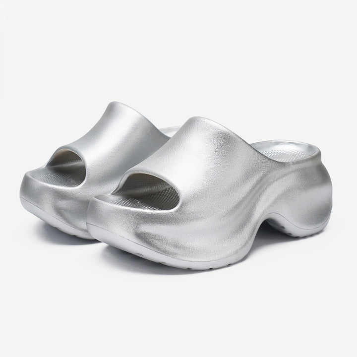 Femme Stilvolle Offene Zehen Clogs mit Einzigartigem Skulptiertes Design Drune