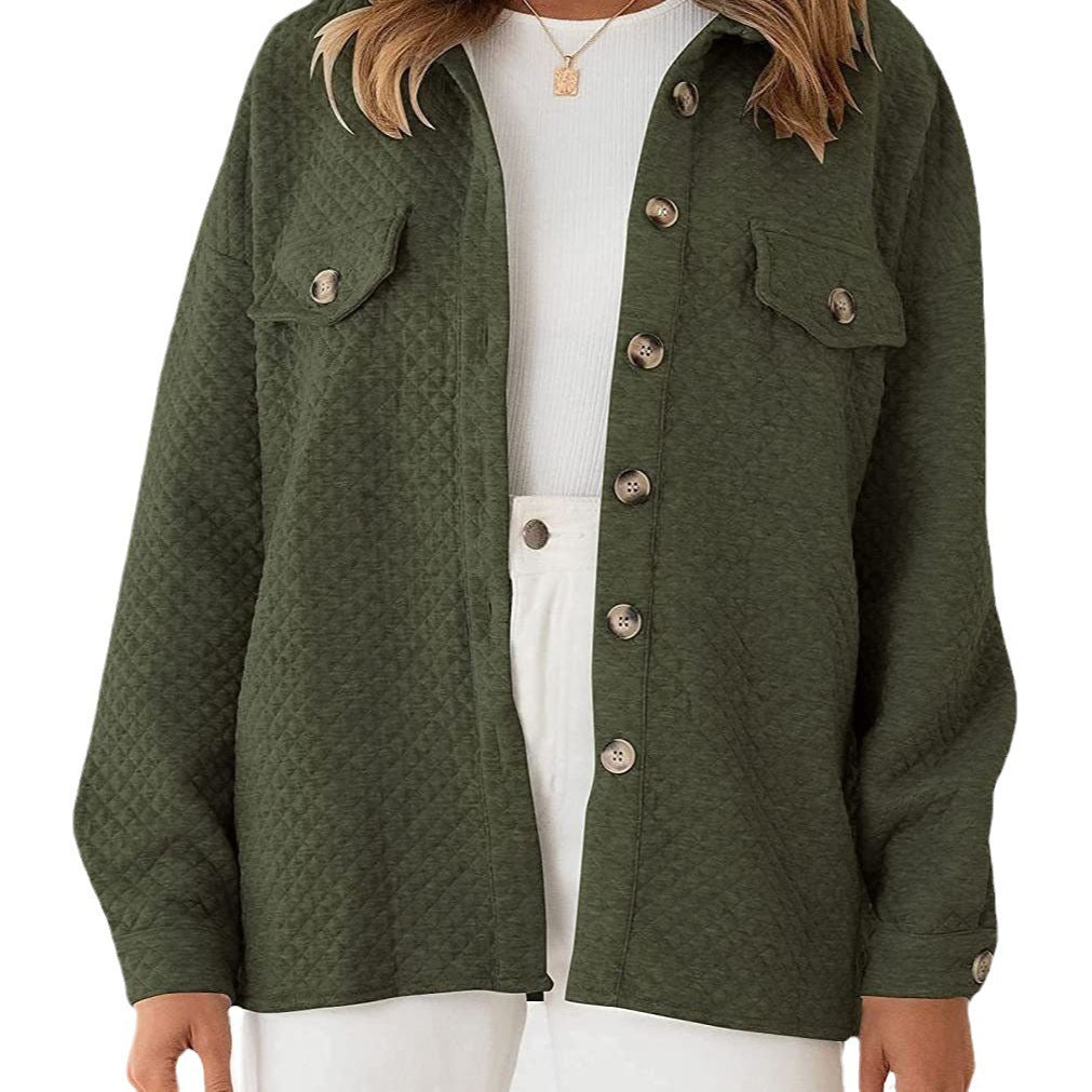 Damen Stepp Übergangshemdjacke mit Oversize Schnitt Brustpatten und Knopfleiste Drune