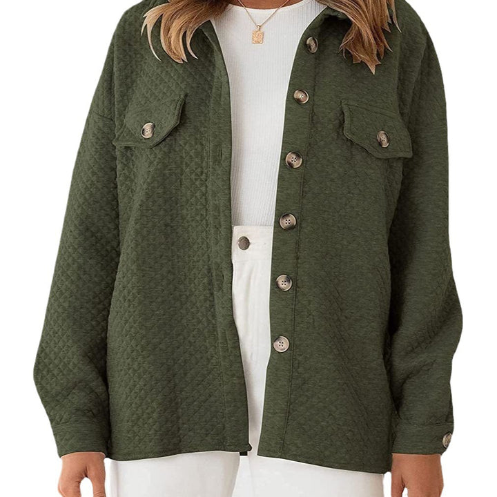 Damen Stepp Übergangshemdjacke mit Oversize Schnitt Brustpatten und Knopfleiste Drune