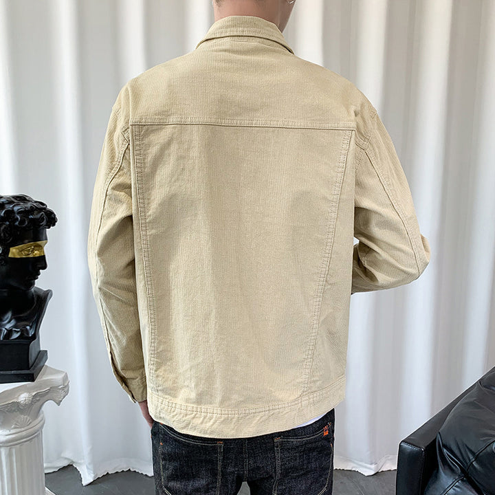 Herren Cordjacke im Worker‑Blouson‑Stil mit Metallknopf‑Verschluss und aufgesetzten Taschen Drune