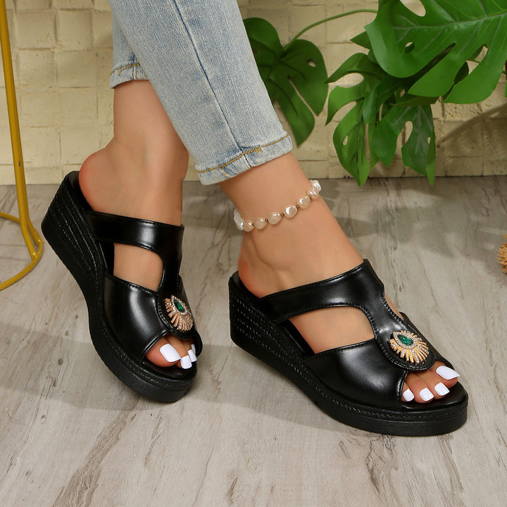 Damen Wedge-Pantoletten mit eleganter Applikation und bequemem Fußbett Drune