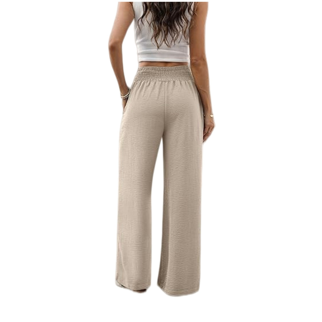 Damen weite Palazzo-Hose mit gerafftem Stretchbund Drune