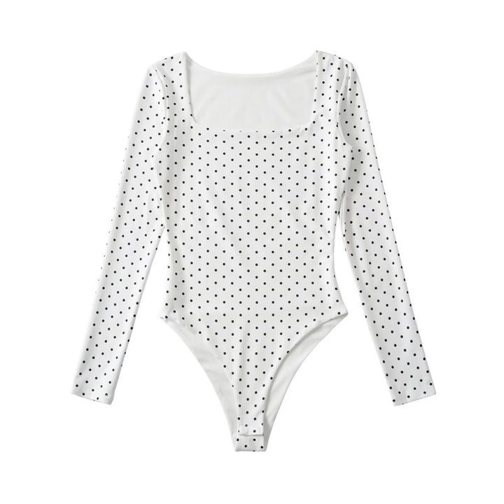 Damen Langärmeliger Body mit quadratischem Ausschnitt und Pünktchenprint Drune