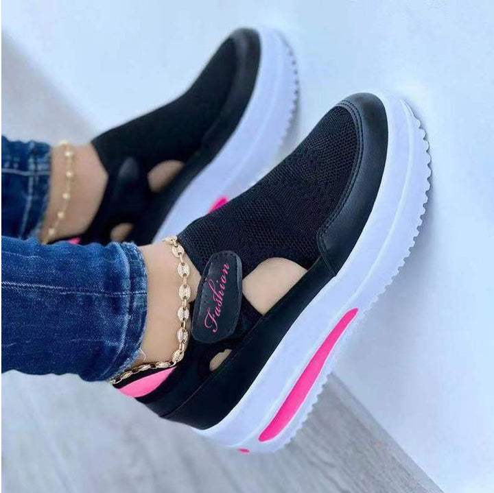 Damen nan atmungsaktive Strick-Sneaker mit Klettverschluss und luftgepolsterter Plateausohle Drune