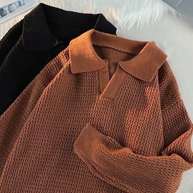 Herren Modischer Grobstrickpullover mit V-Ausschnitt und Schulterüberschuss Drune