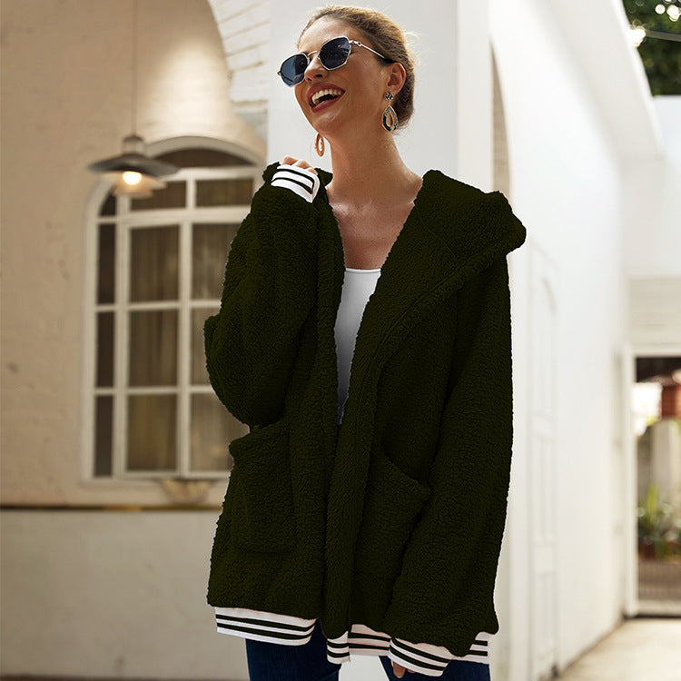 Damen Kuschelige Fleecejacke mit Kapuze und praktischen Taschen Drune
