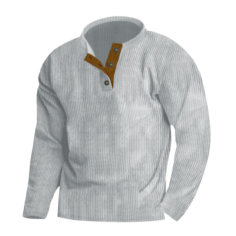 Herren nan gerippter Henley-Pullover mit kurzem Knopfkragen und kontrastierter Veloursbesatz Drune