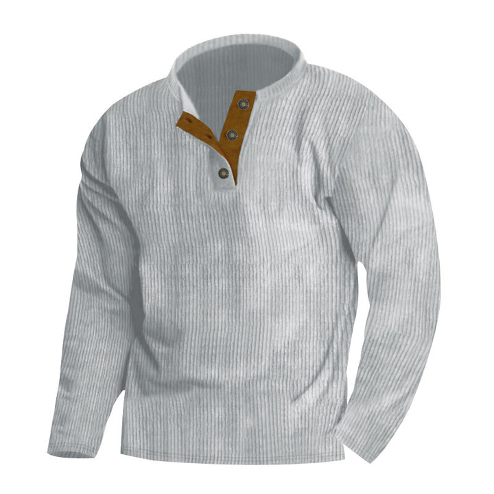 Herren nan gerippter Henley-Pullover mit kurzem Knopfkragen und kontrastierter Veloursbesatz Drune