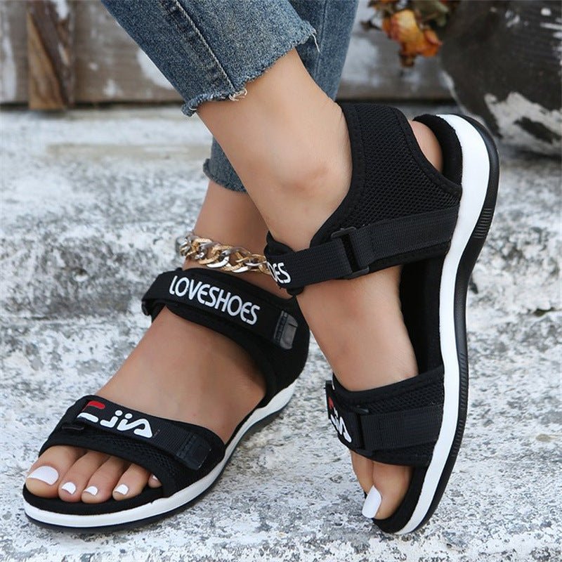 Damen Bequeme Sport-Sandalen mit verstellbarem Riemensystem und atmungsaktivem Mesh-Drune