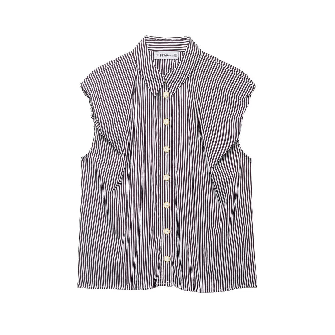 Damen Ärmellose Hemdbluse mit vertikalem Streifenmuster und durchgehender Knopfleiste Drune