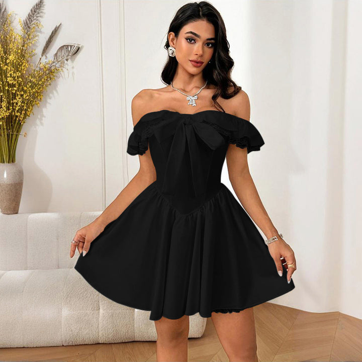 Damen Off-Shoulder Kleid mit verspieltem Schleifendetail Drune