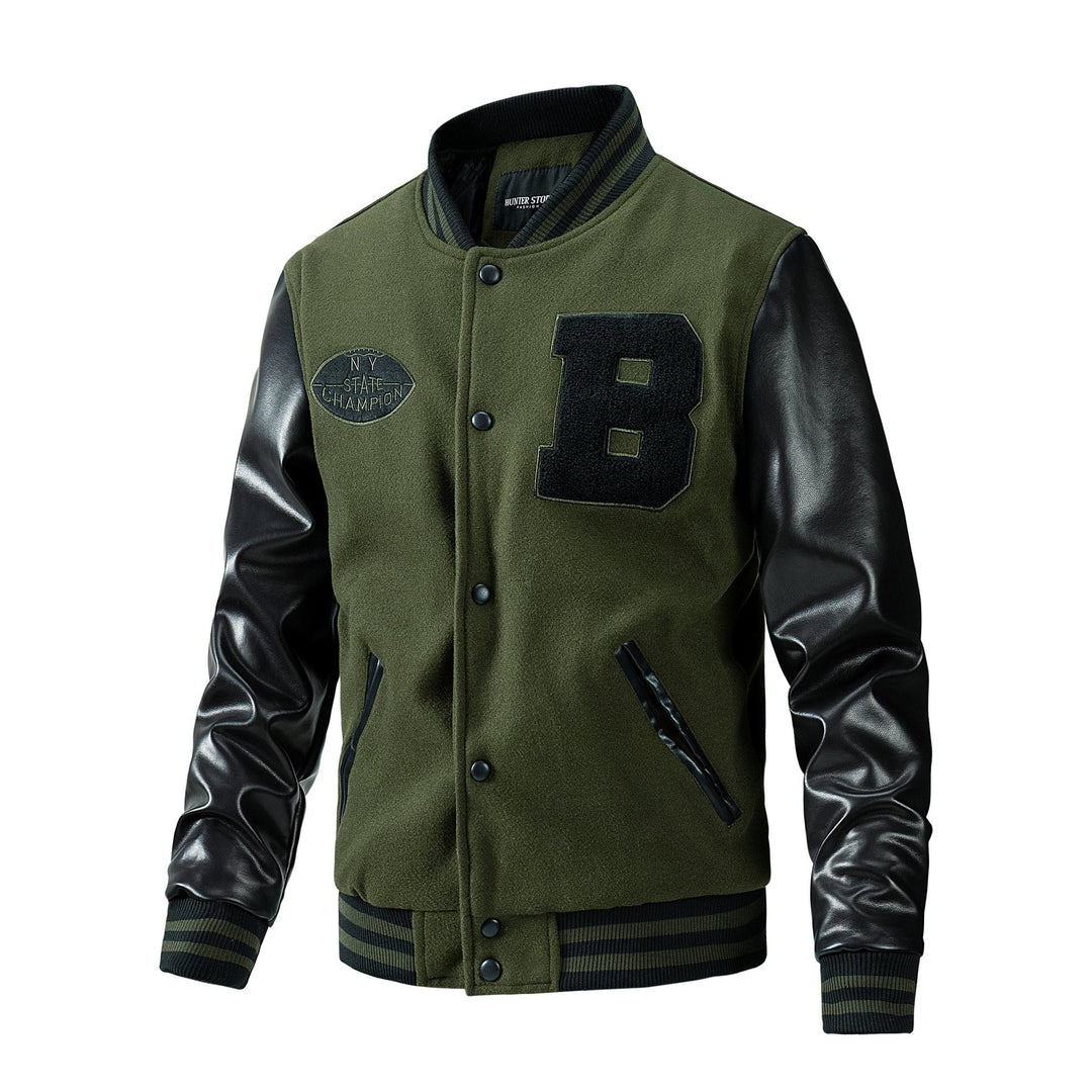 Herren stylische Collegejacke mit Lederärmeln Drune