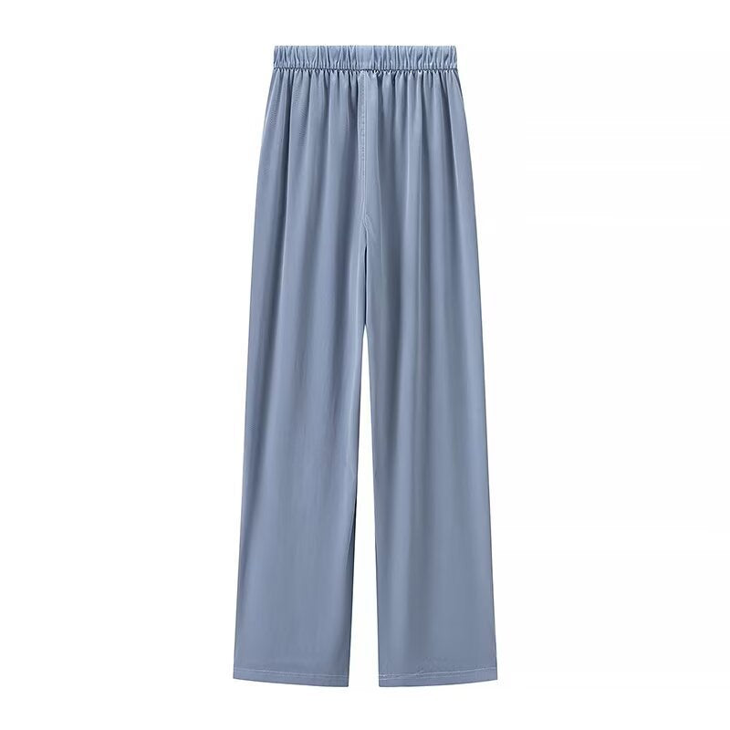 Damen Weite Palazzo‑Hose mit hohem Elastbund, Tunnelzug und Eingrifftaschen Drune