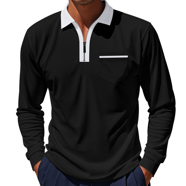 Herren Langarm-Polo mit Reißverschluss und Brusttasche Drune