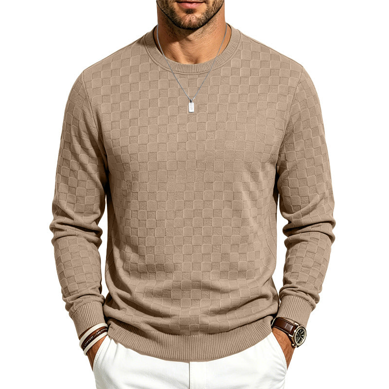 Herren Feiner Rundhals-Strickpullover mit dezentem Schachbrettmuster Drune