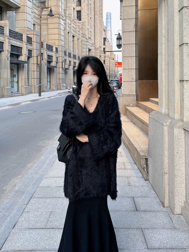 Damen Flauschige und modische Strickjacke Drune