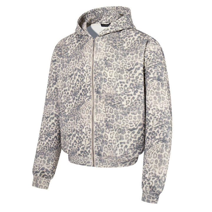 Damen Zip-Hoodie im soften Velours mit allover-Leo-Jacquard Drune