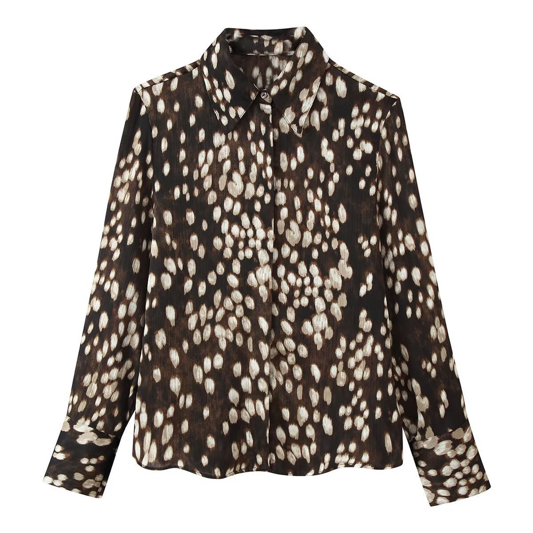 Damen Seidenähnliche Hemdbluse mit Tupfen-Print und verdeckter Knopfleiste Drune