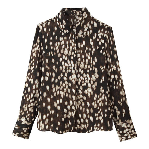 Damen Seidenähnliche Hemdbluse mit Tupfen-Print und verdeckter Knopfleiste Drune