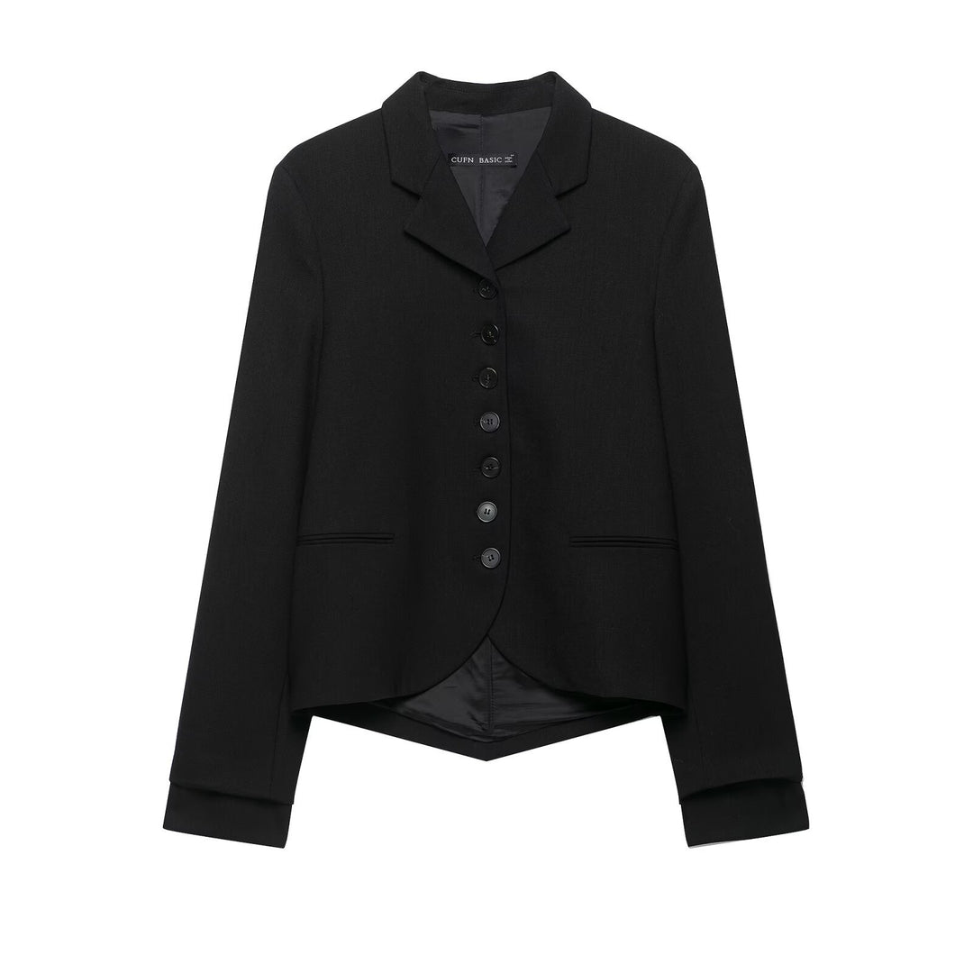 Damen Kurzer taillierter Blazer mit asymmetrischem Saum und durchgehender Knopfleiste Drune