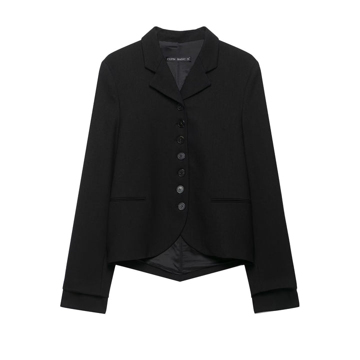 Damen Kurzer taillierter Blazer mit asymmetrischem Saum und durchgehender Knopfleiste Drune