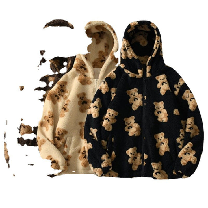 Damen Kuschelige Fleecejacke mit Kapuze und Bärenmuster Drune