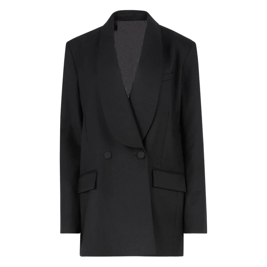 Damen Oversized Smoking-Longblazer mit tiefem Schalkragen und verlängerter Schulterlinie Drune