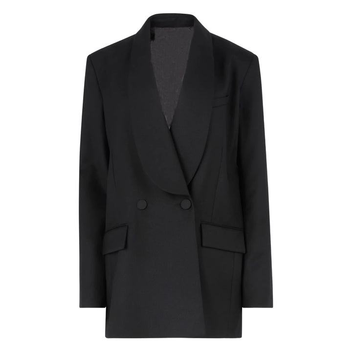 Damen Oversized Smoking-Longblazer mit tiefem Schalkragen und verlängerter Schulterlinie Drune