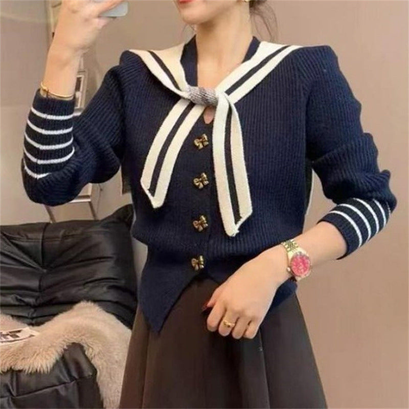 Damen Strickjacke mit nautischem Kragen und dekorativen Knöpfen Drune