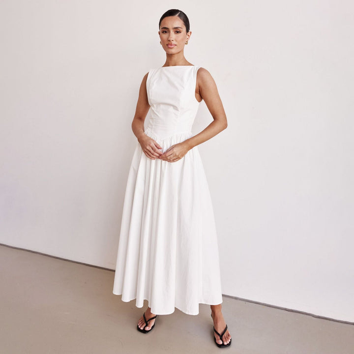 Damen Elegantes Maxi-Kleid mit breitem Rockansatz und taillierter Passform Drune