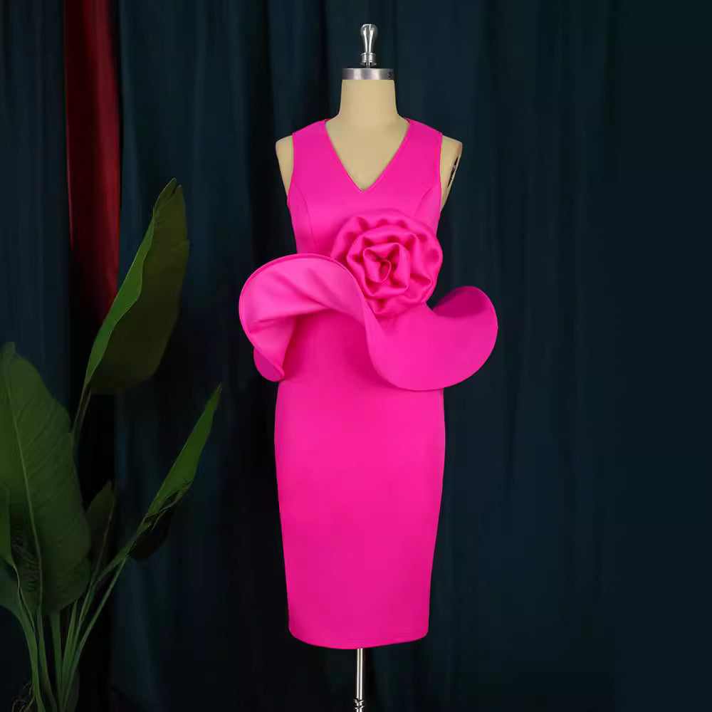 Damen Cocktailkleid mit kunstvollem Blumenapplikation Drune