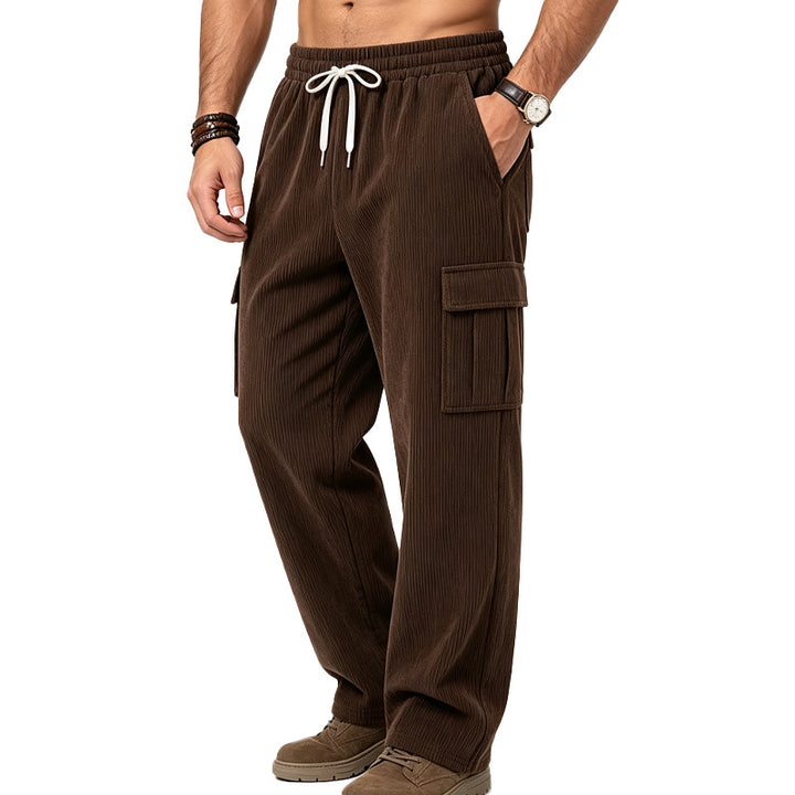 Herren Lässige Cord-Cargo-Hose mit elastischem Bund und Kordelzug Drune
