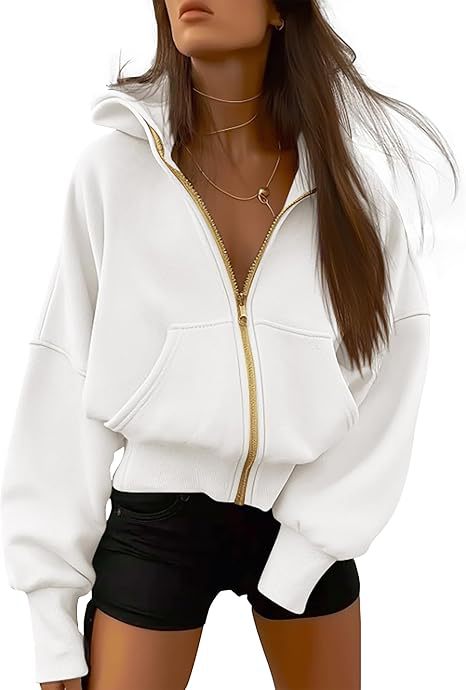 Damen Oversized Kapuzenjacke mit hohem Kragen und goldener Reißverschluss Drune