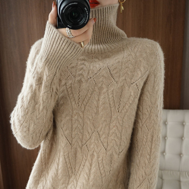 Damen Weicher Mohair‑Optik Oversize‑Rollkragenpullover mit Ajour‑Zopfstruktur Drune