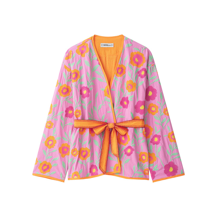 Damen Bestickter Kimono‑Blouson mit Taillenband Drune