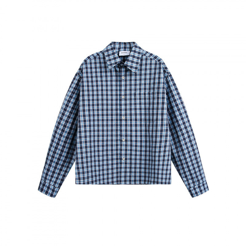 Unisex Kariertes Overshirt im Boxy‑Schnitt mit durchgehender Knopfleiste und Brusttasche Drune