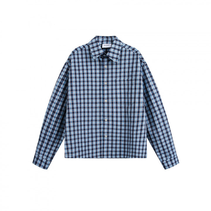 Unisex Kariertes Overshirt im Boxy‑Schnitt mit durchgehender Knopfleiste und Brusttasche Drune