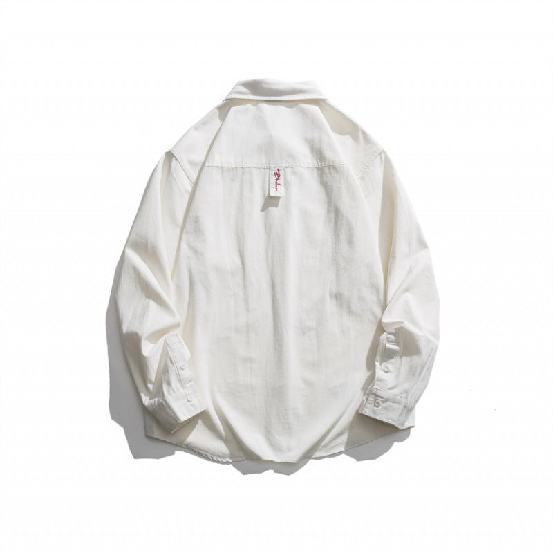 Herren Lockeres Button-Down-Hemd mit mehrfarbiger Stickerei und Brusttasche Drune