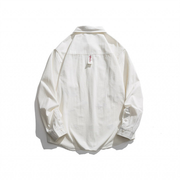 Herren Lockeres Button-Down-Hemd mit mehrfarbiger Stickerei und Brusttasche Drune