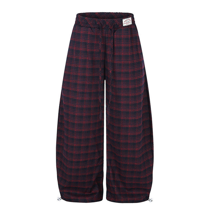 Damen Karierte Palazzo-Hose im Loungewear-Stil mit weitem Bein, elastischem Bund und Tunnelzug Drune