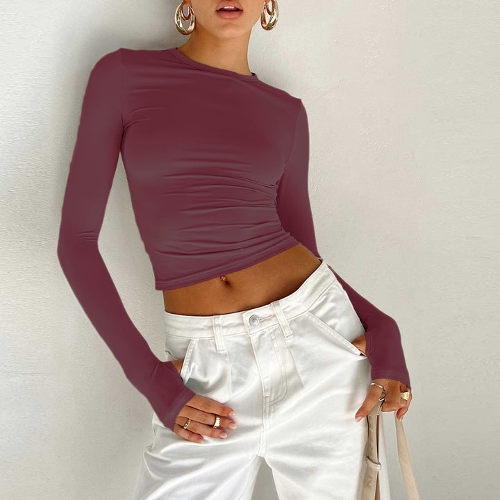 Damen Figurbetontes Crop-Longsleeve mit Daumenlöchern Drune