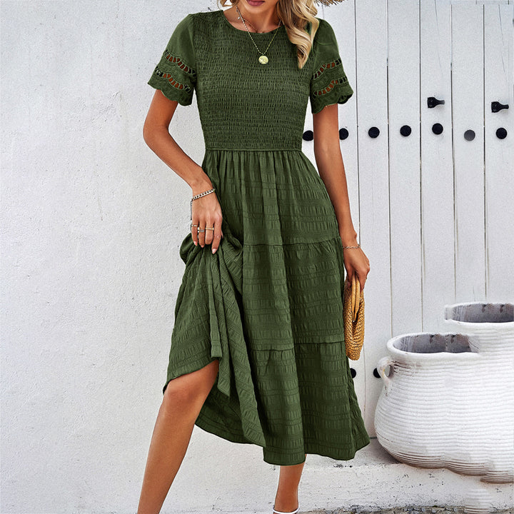Damen Midikleid mit Puffärmeln und elastischem Oberteil Drune