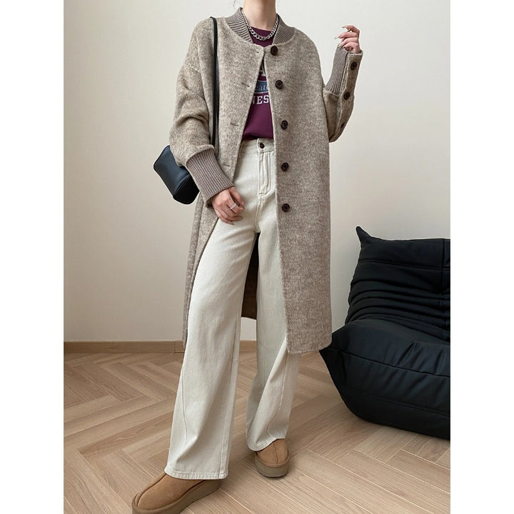 Damen langgeschnittener Strickmantel mit praktischen Knöpfen und elegantem Design Drune